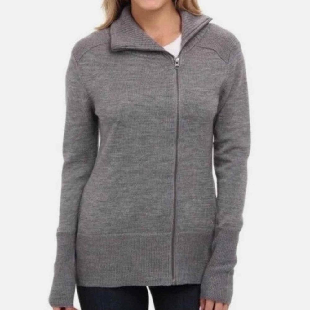 Kuhl Alpine Merino Wool Blend Asymmetric Zip Up Sweater Gray Size Small